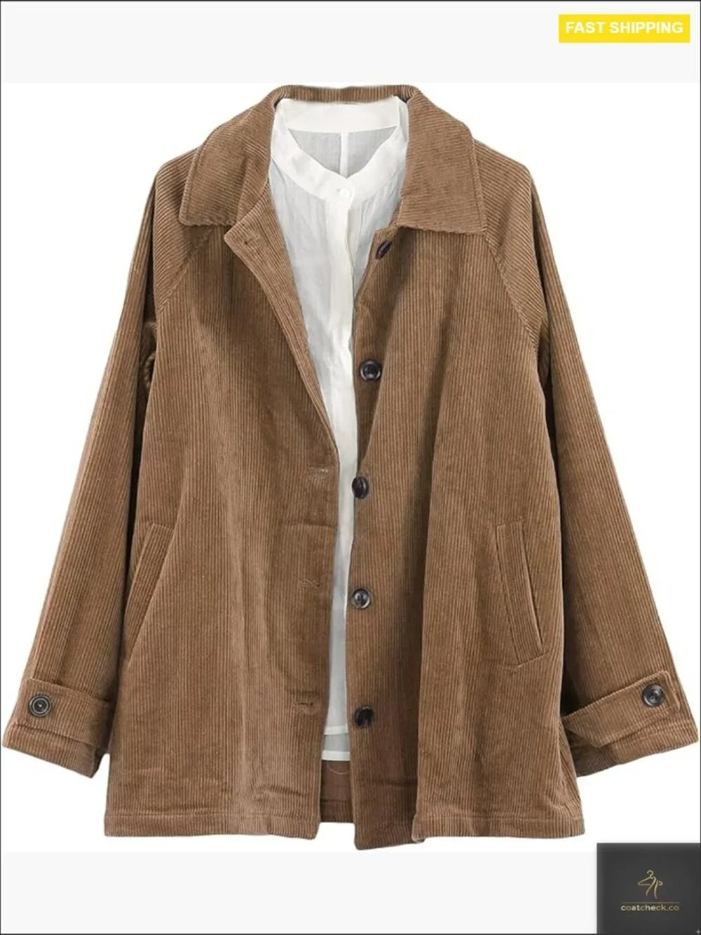 Corduroy Button Down Jacket Long Sleeve Casual Coat with Pockets Oversized